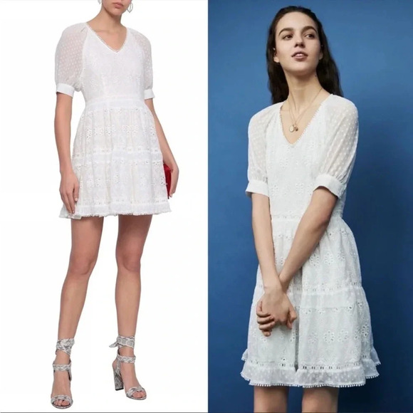 NWT Maje Revery Broderie Anglaise Swiss Dots Dress Size 2 US M - Picture 1 of 13